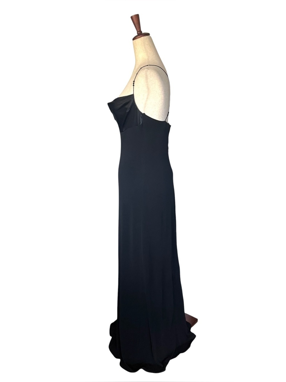 Vintage 90s Laundry Black Slip Maxi Dress Gown Beaded Straps Minimal Formal sz 6 - Picture 11 of 16